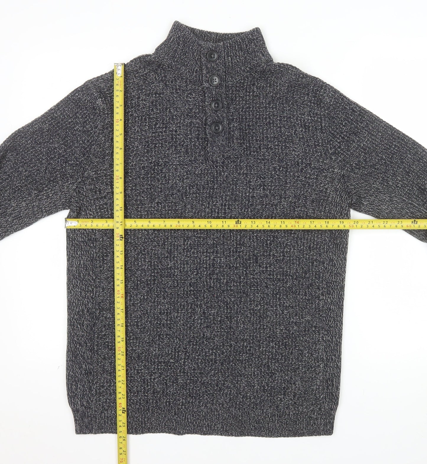 Next Men's Grey Waffle-Knit Henley Jumper Size M