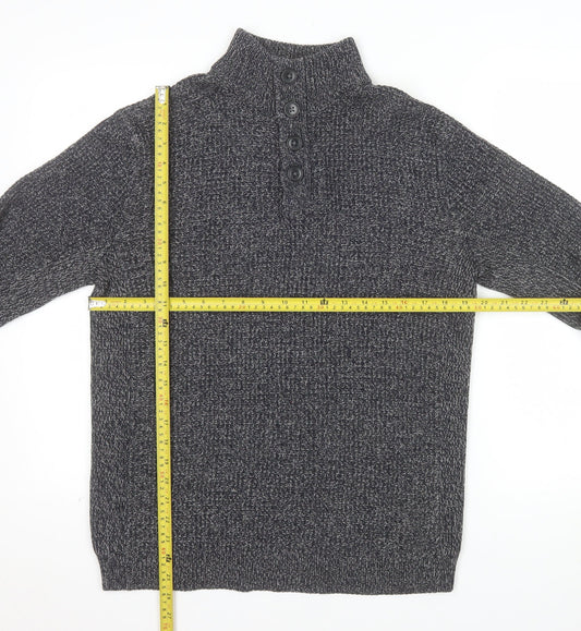 Next Men's Grey Waffle-Knit Henley Jumper Size M