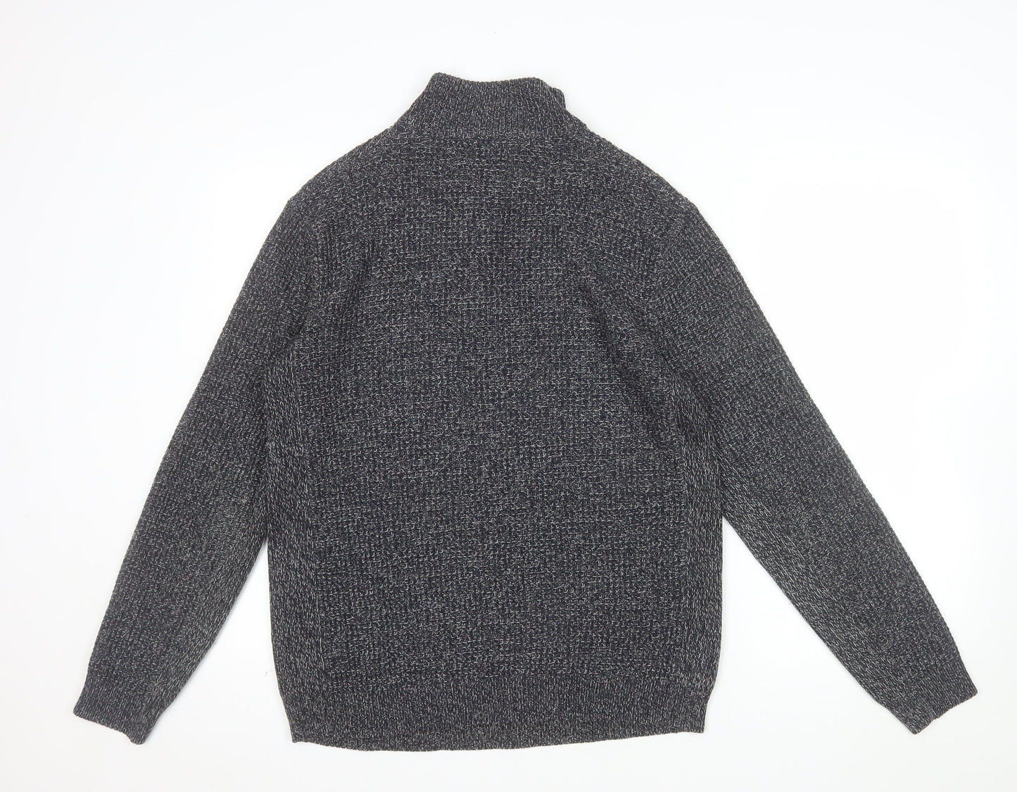 Next Men's Grey Waffle-Knit Henley Jumper Size M