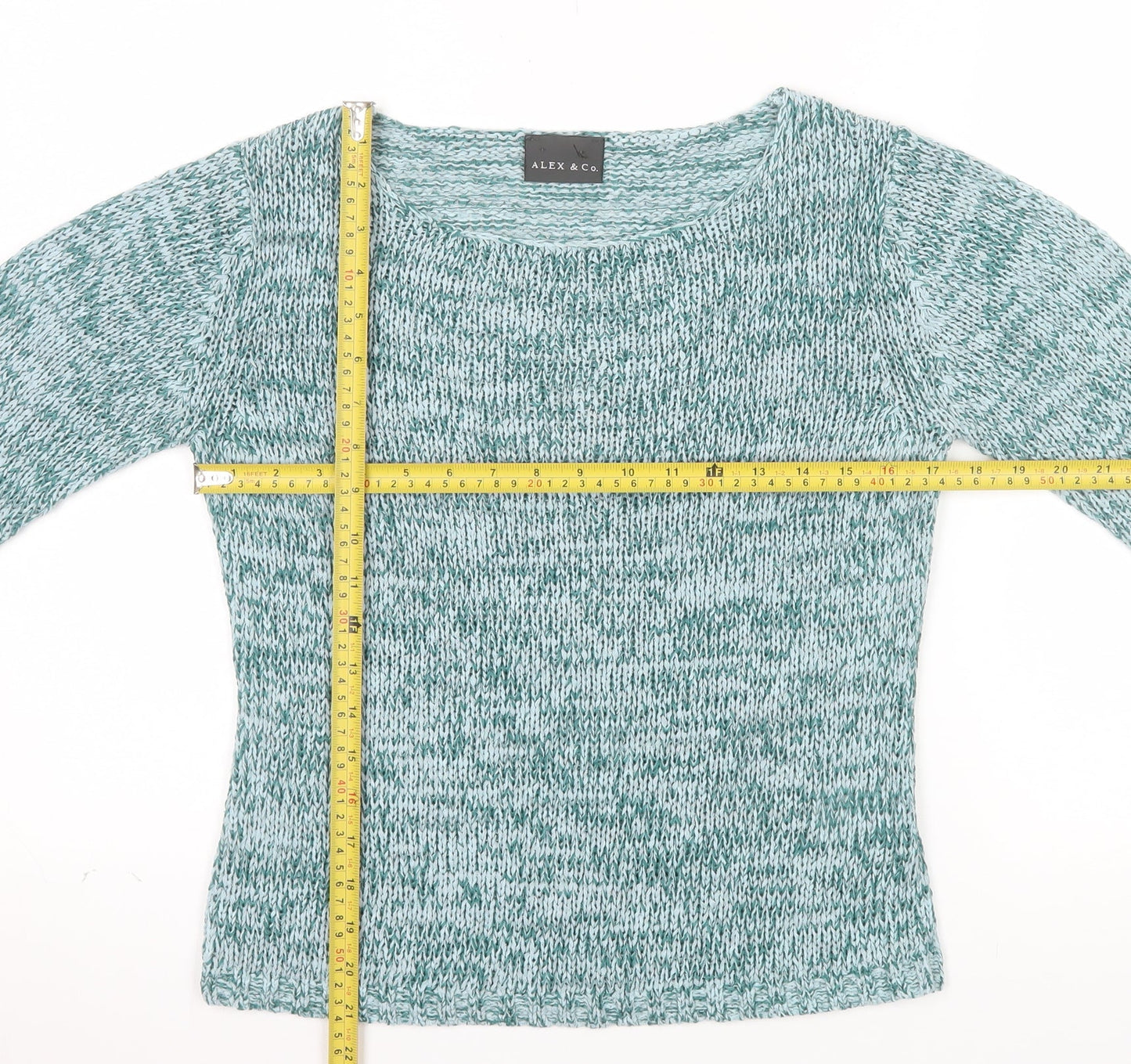 Alex & Co. Women’s Green Knit 3/4 Sleeve Scoop Neck Pullover Jumper Size 10