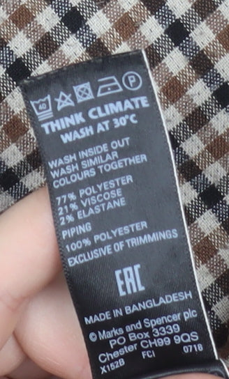 Marks and Spencer Women Brown Check Chino Trousers Size 16 Regular