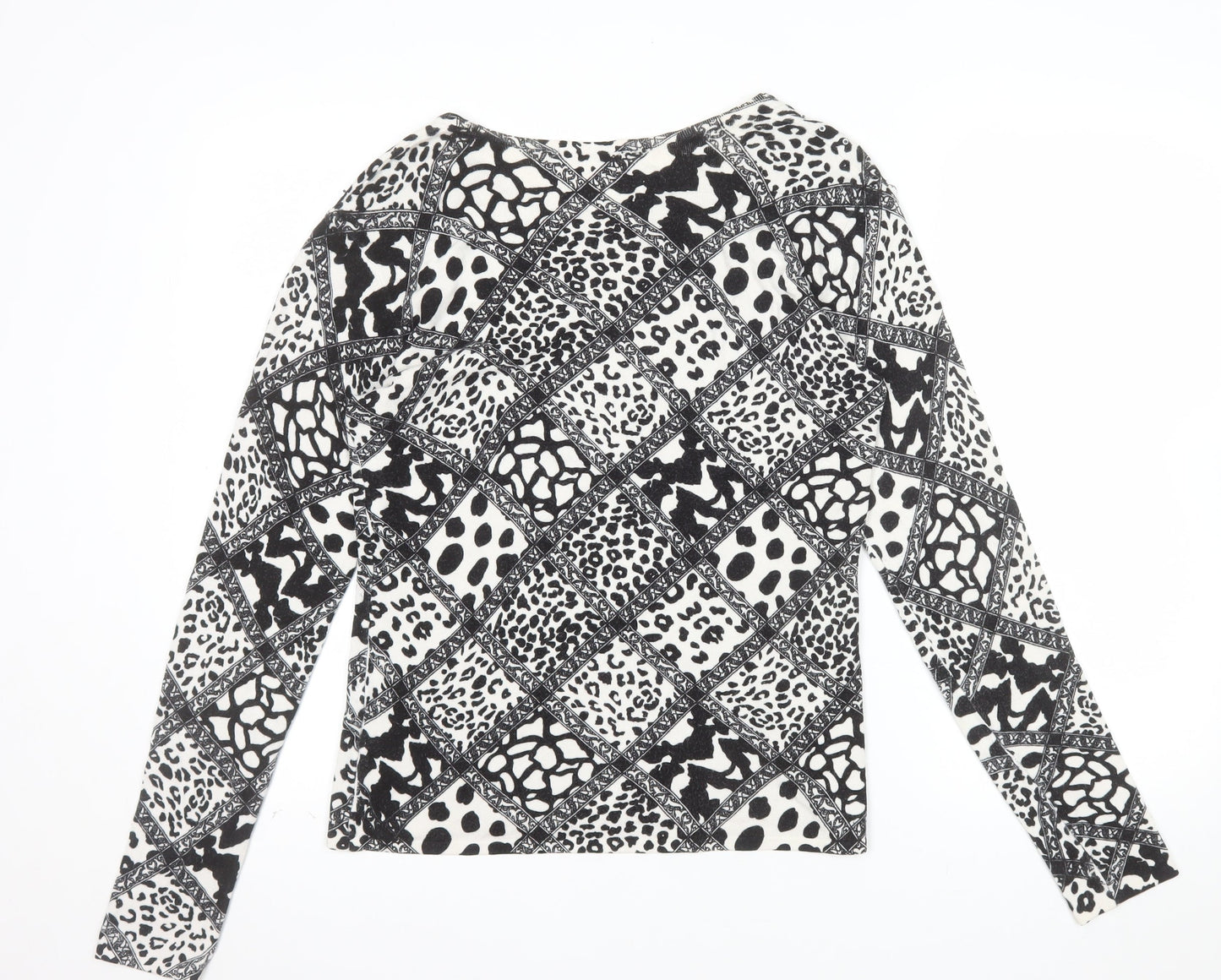 IMAGINI Womens Black Animal Print Long Sleeve Cotton Stretch T-Shirt Size L