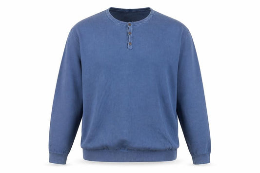 Vintage Men’s Blue 2XL Cotton Henley Jumper Long Sleeve Classic Fit