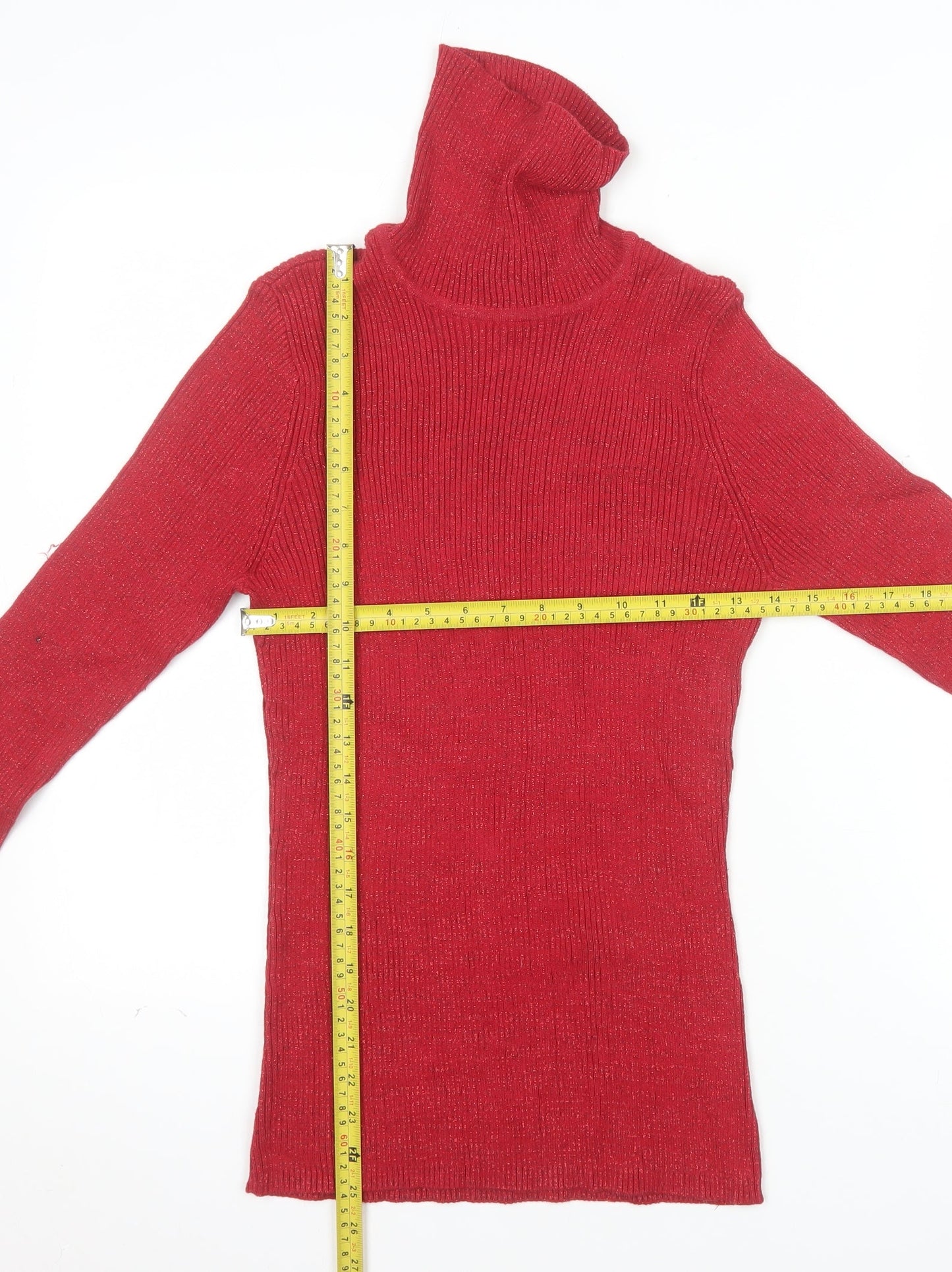 Basic Editions Women's Red Roll Neck Knit Jumper Size L
