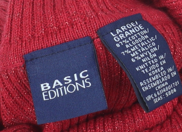 Basic Editions Women's Red Roll Neck Knit Jumper Size L