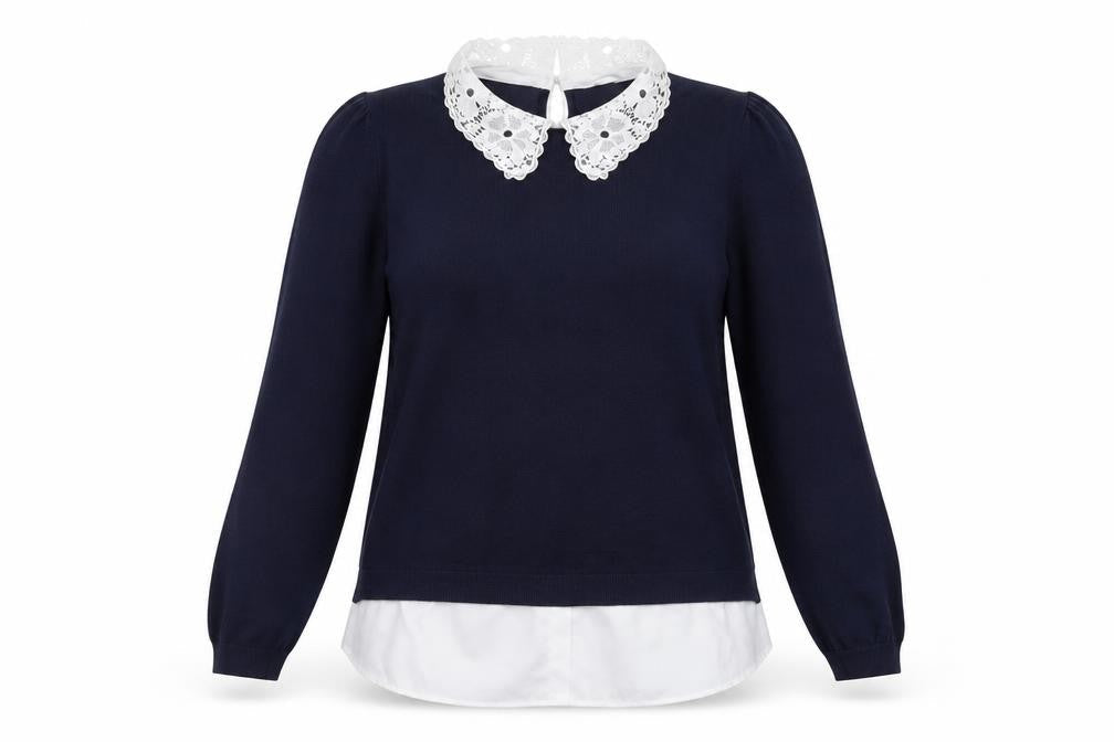 Front view of Papaya Women's Blue Collared Knit jumper, size 16