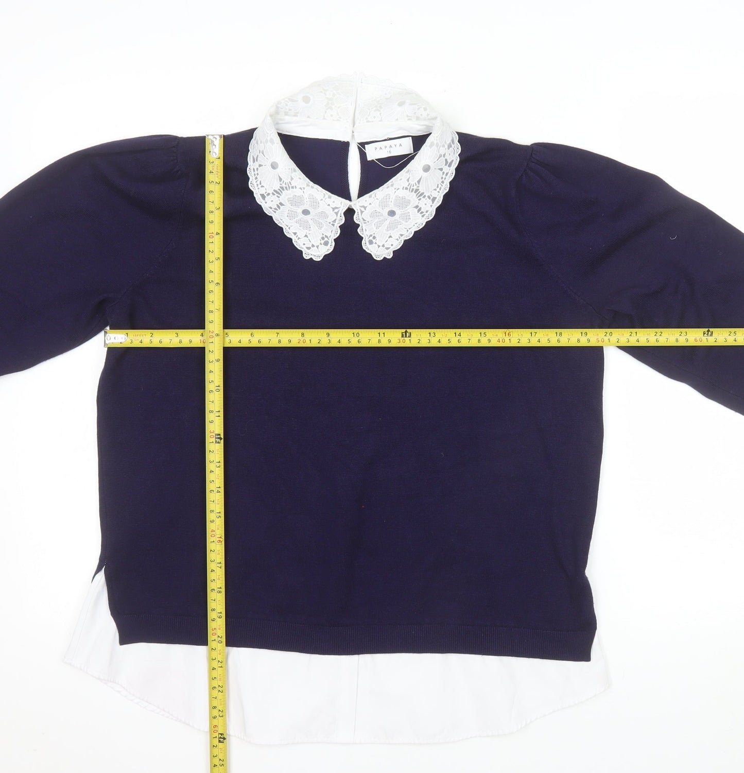 Papaya Women's Blue Collared Knit Pullover Jumper Size 16