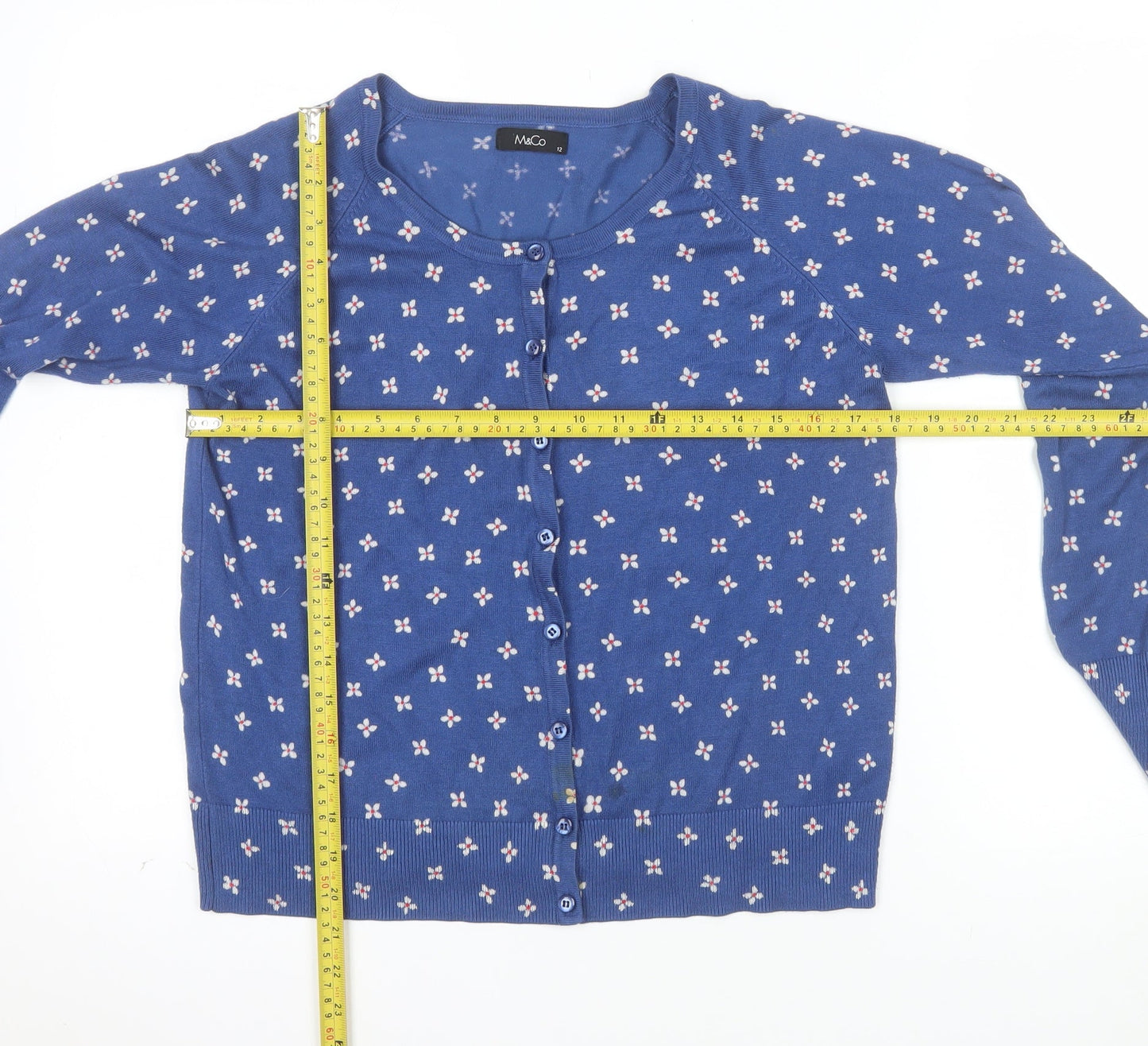 M&Co Womens Blue Floral Knit Cardigan Size 12 Regular Fit