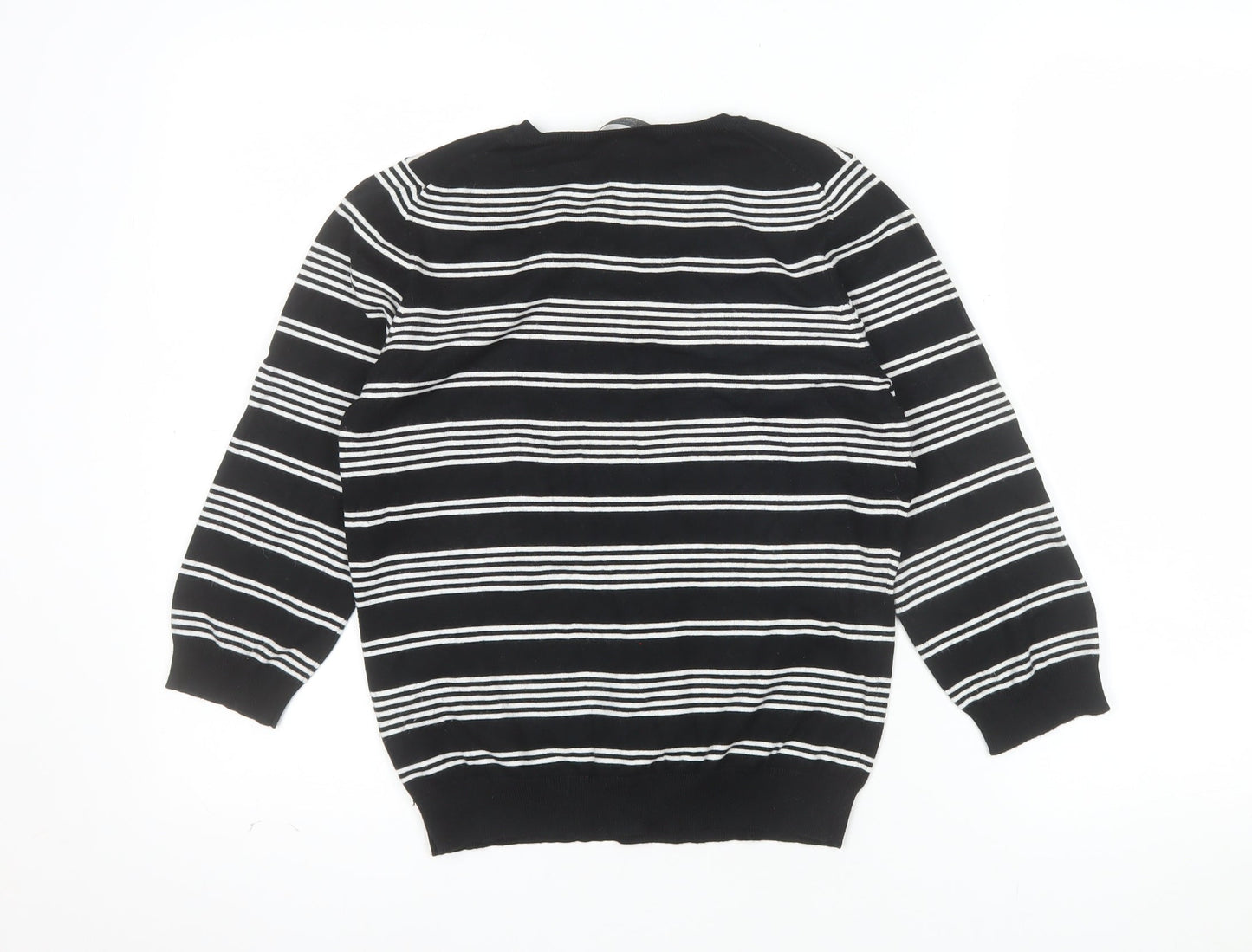 Marks and Spencer Womens Black White Striped V-Neck Knit Jumper UK 16