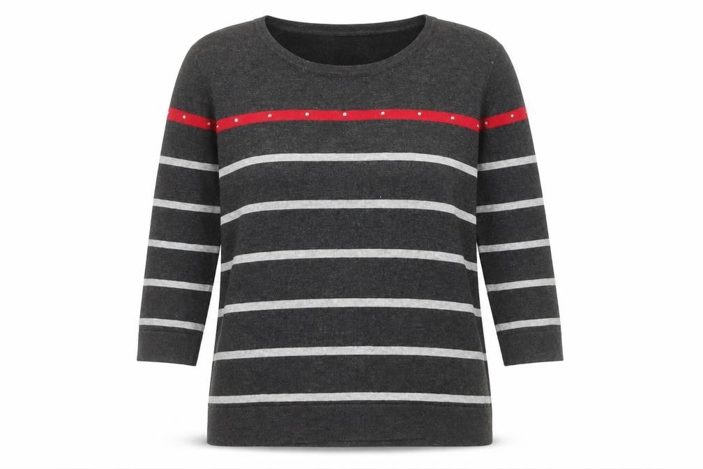 Fabrizio Women’s Grey Striped 3/4 Sleeve Pullover Jumper L