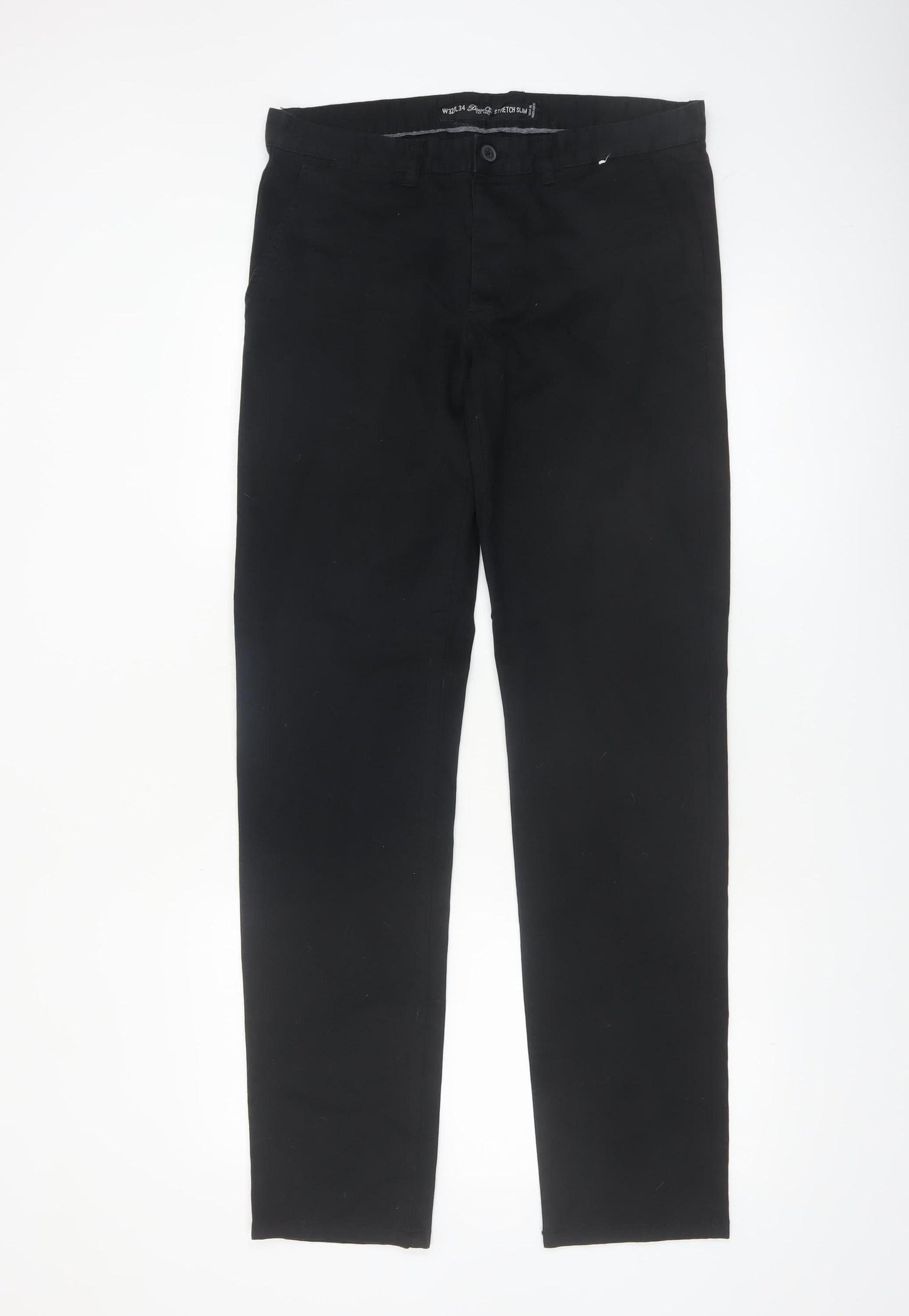 Denim Co. Men's Black Slim Fit Stretch Chino Trousers W32 L34