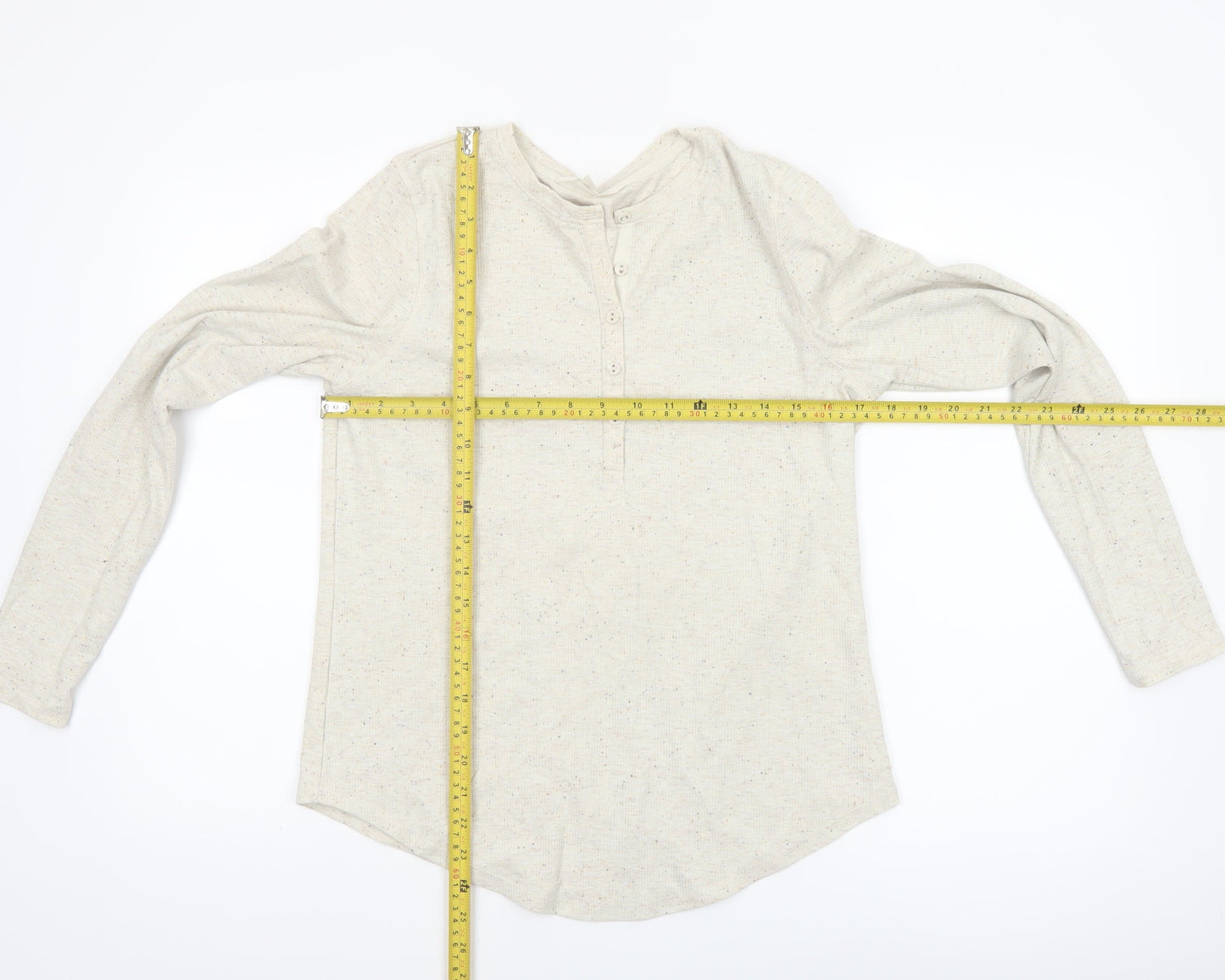 Marks and Spencer Per Una Women Beige Henley Long Sleeve Cotton Top Size 12