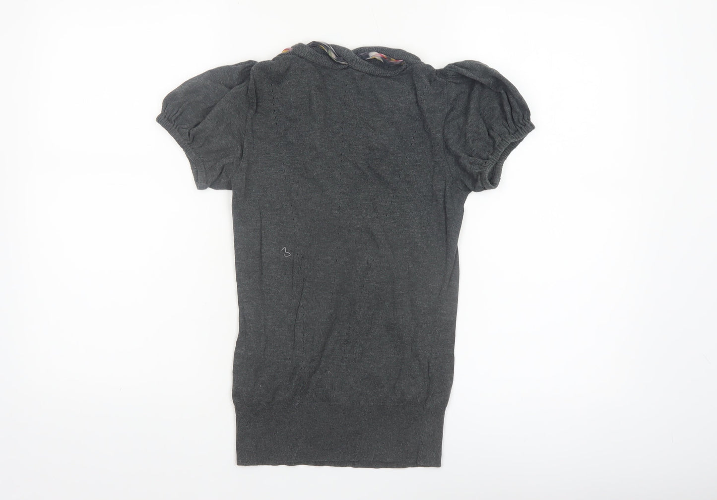Ted Baker Women's Grey Short Sleeve Bow Neck Cotton Silk Jumper Size 6