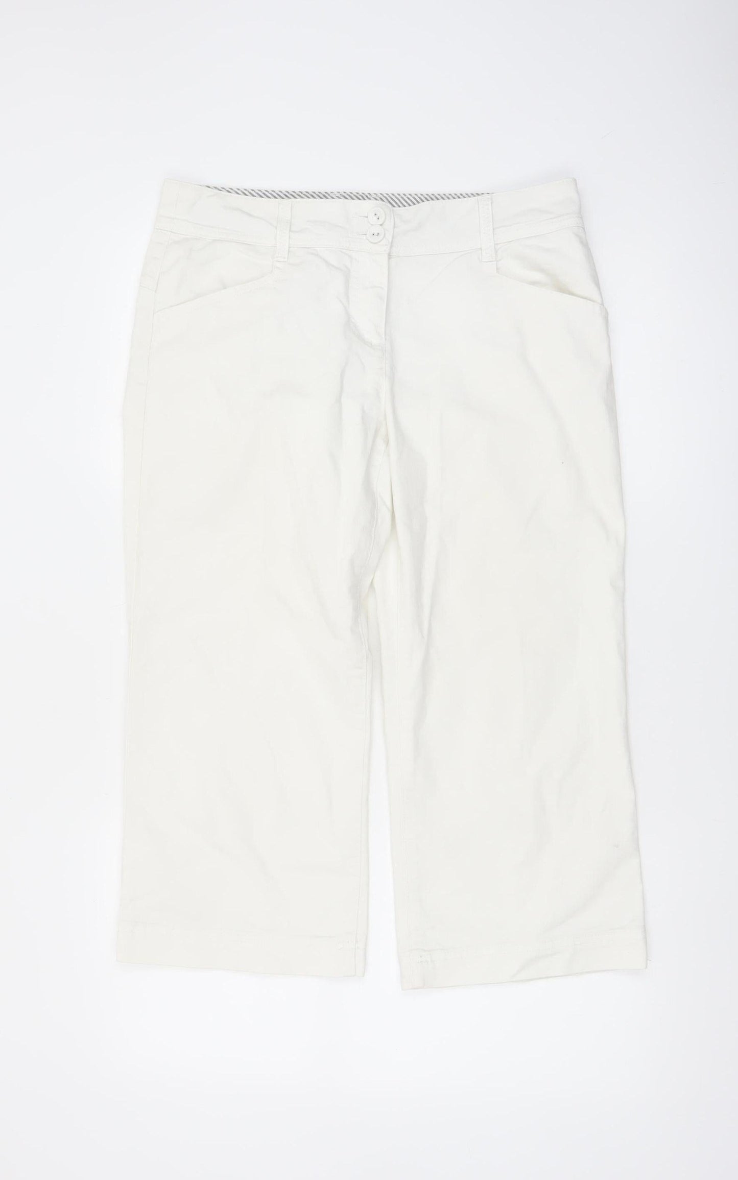 Monsoon Women Ivory Cropped Chino Trousers Size 12 Cotton Blend