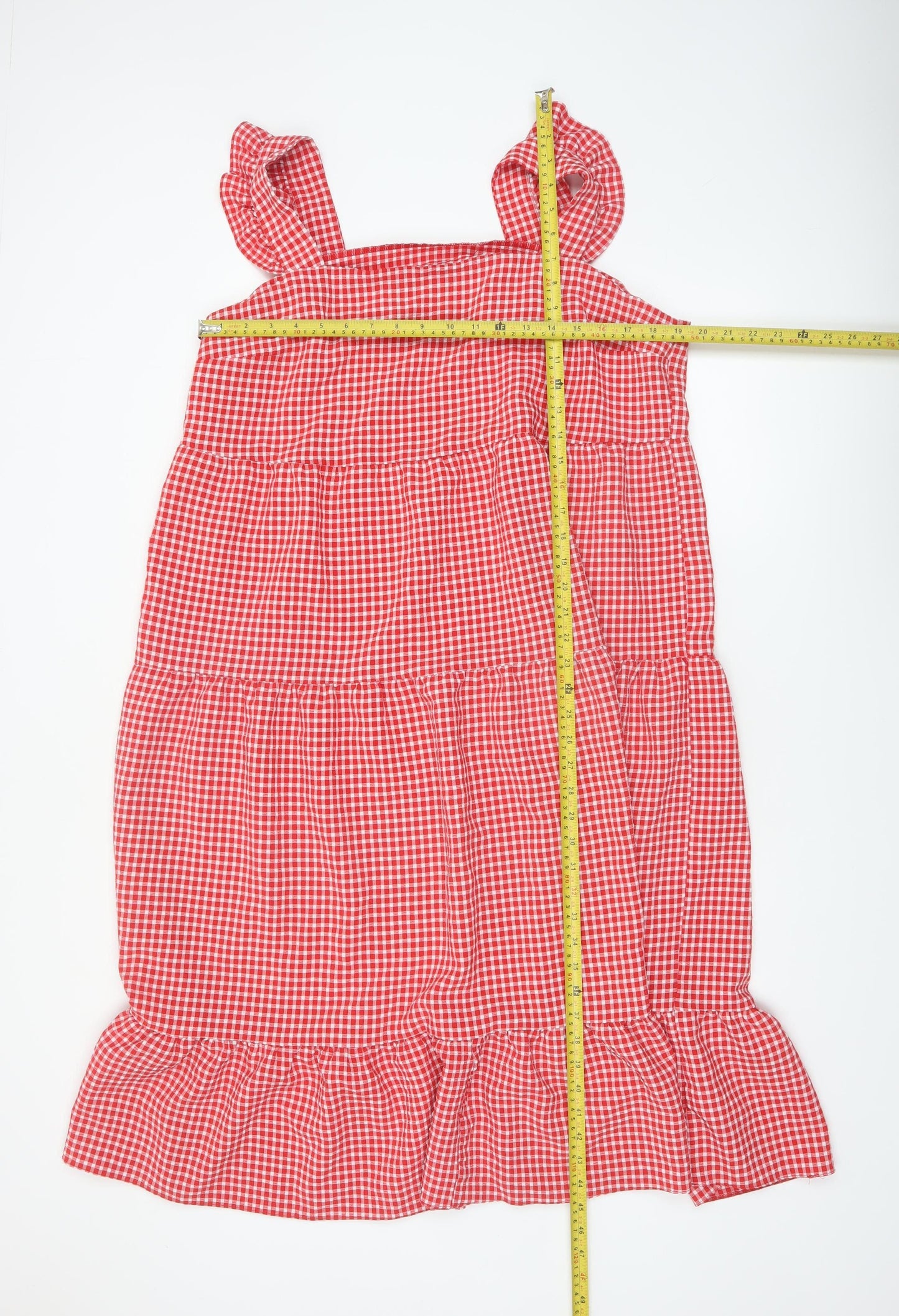 New Look Women's Red Gingham A-Line Ruffle Strap Dress Size 18