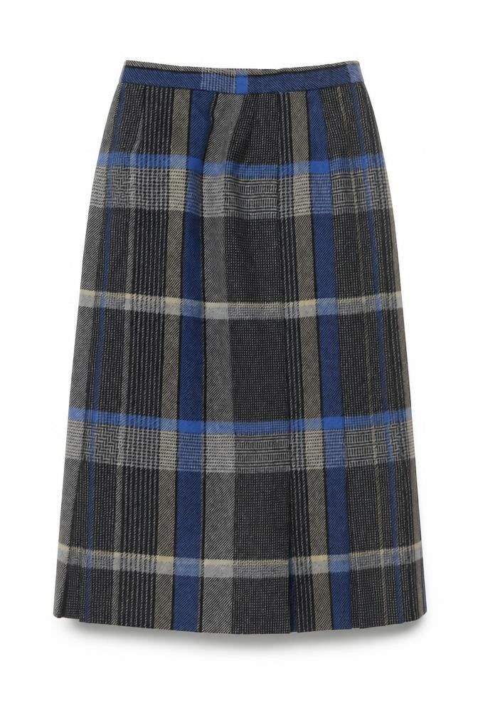 Box-Cars Womens Grey Plaid Wool Blend Pleated Midi Skirt Size 10