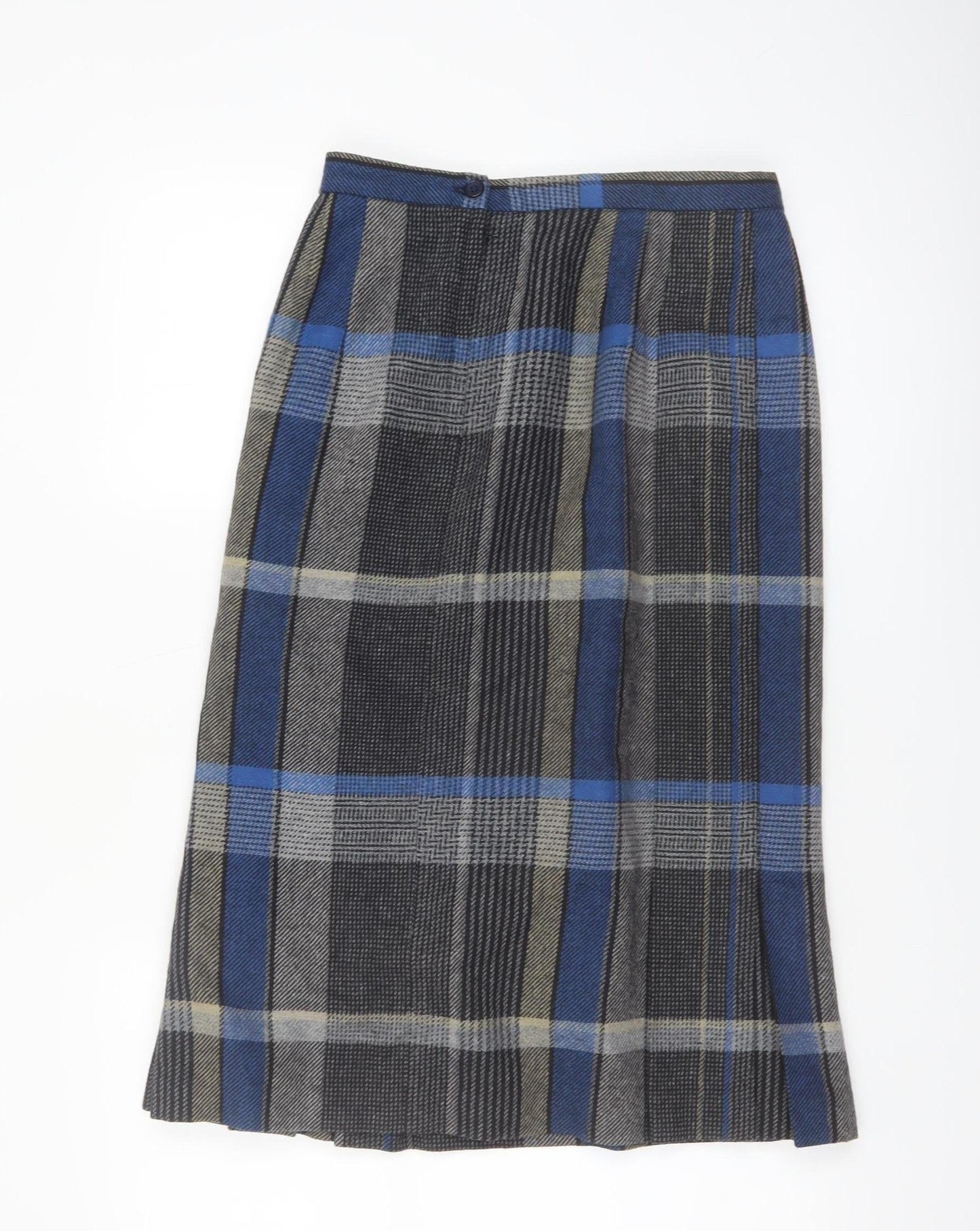 Box-Cars Womens Grey Plaid Wool Blend Pleated Midi Skirt Size 10