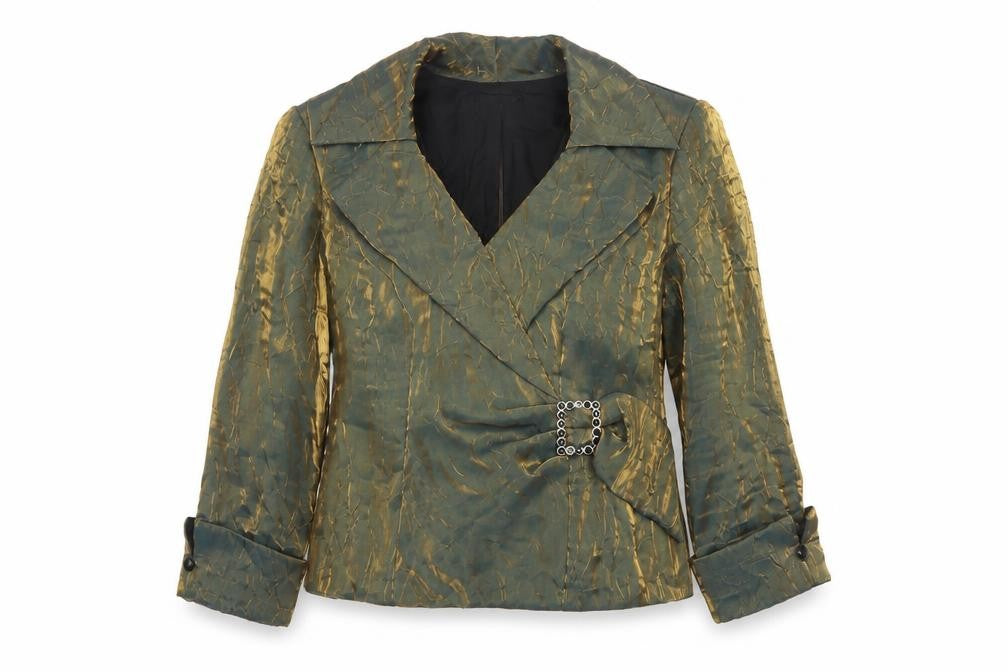 J.R. Nites by Carol Lin Women's Green Gold Blazer Size 10 Satin Finish