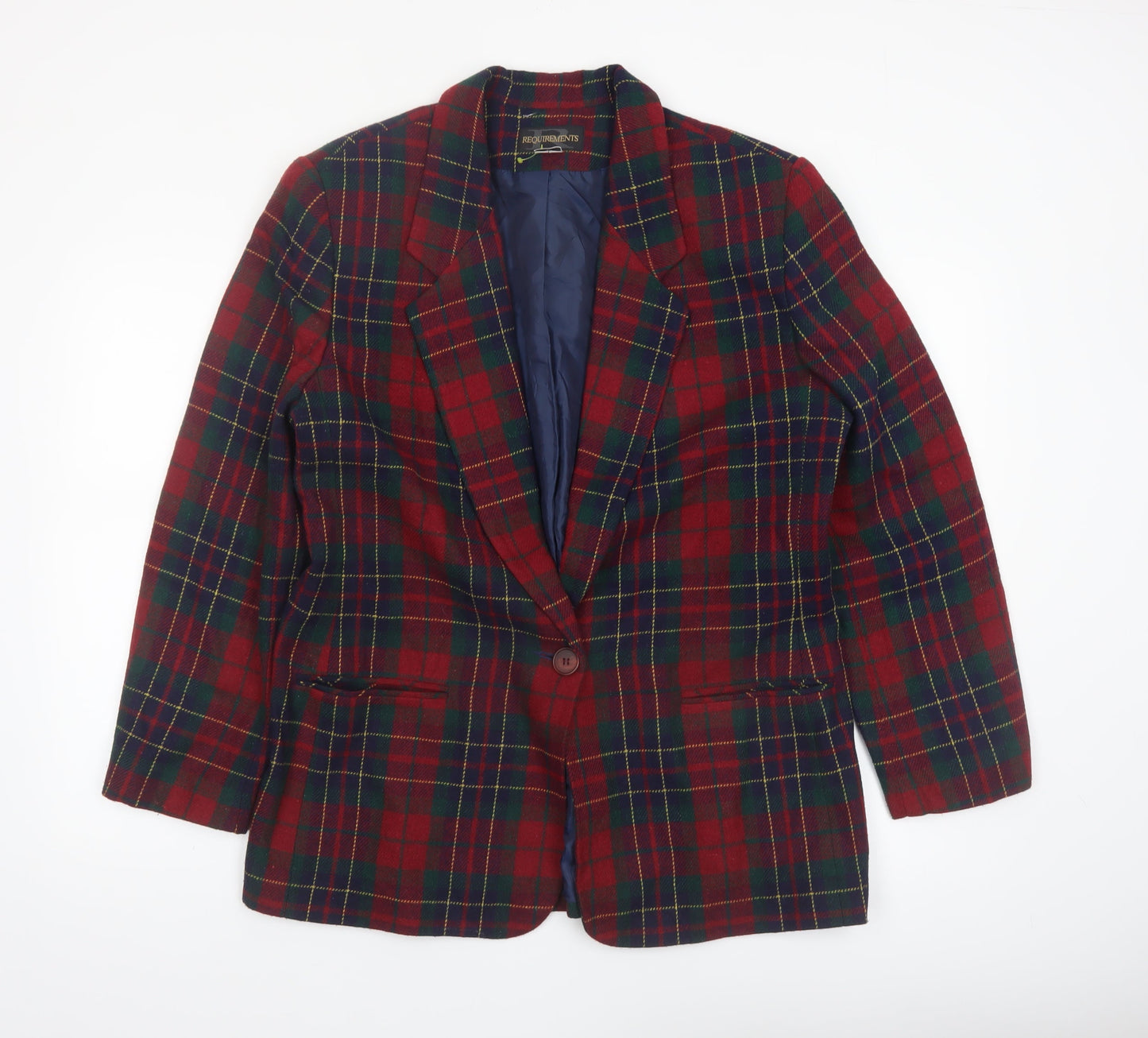 Requirements Women's Red Tartan Wool Blend Single-Breasted Blazer Size 12