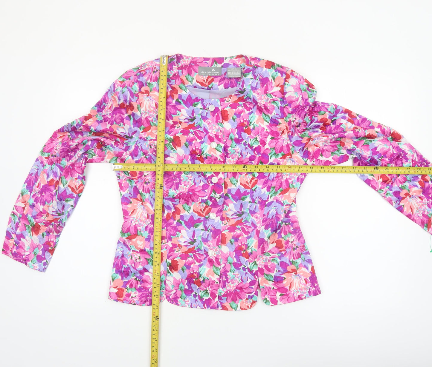 Liz Claiborne Women Pink Floral Button-Up Blouse Petite Size 10