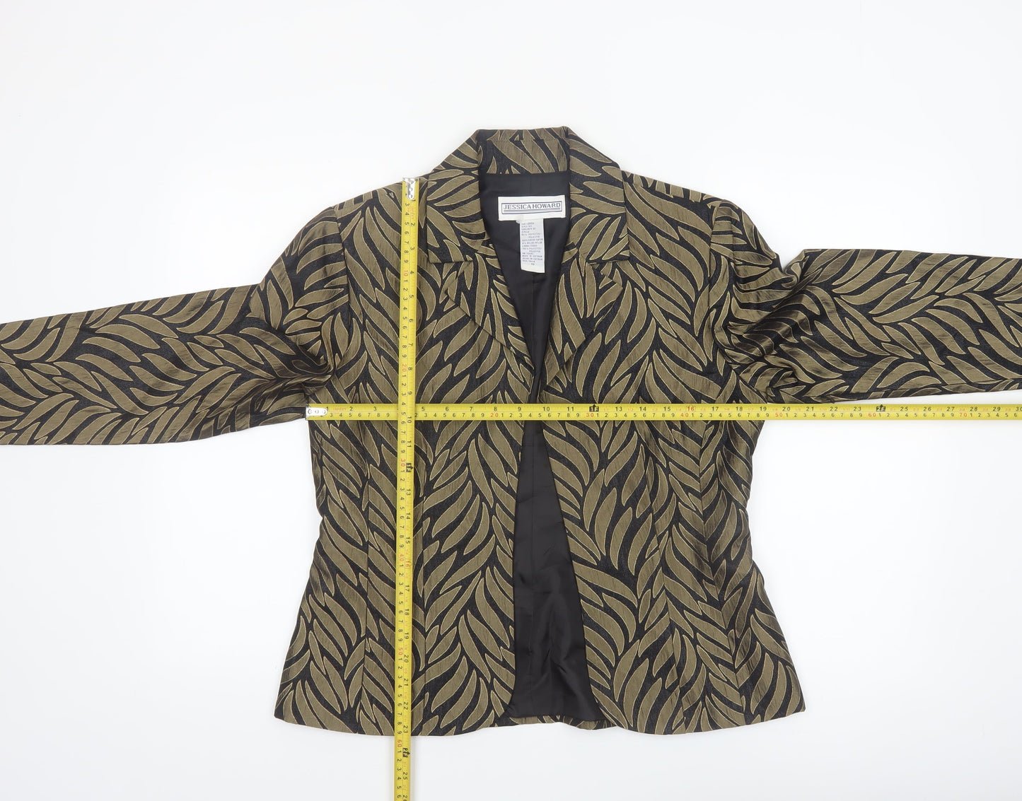 Jessica Howard Women's Black Gold Patterned Blazer Size 10 Classic Fit
