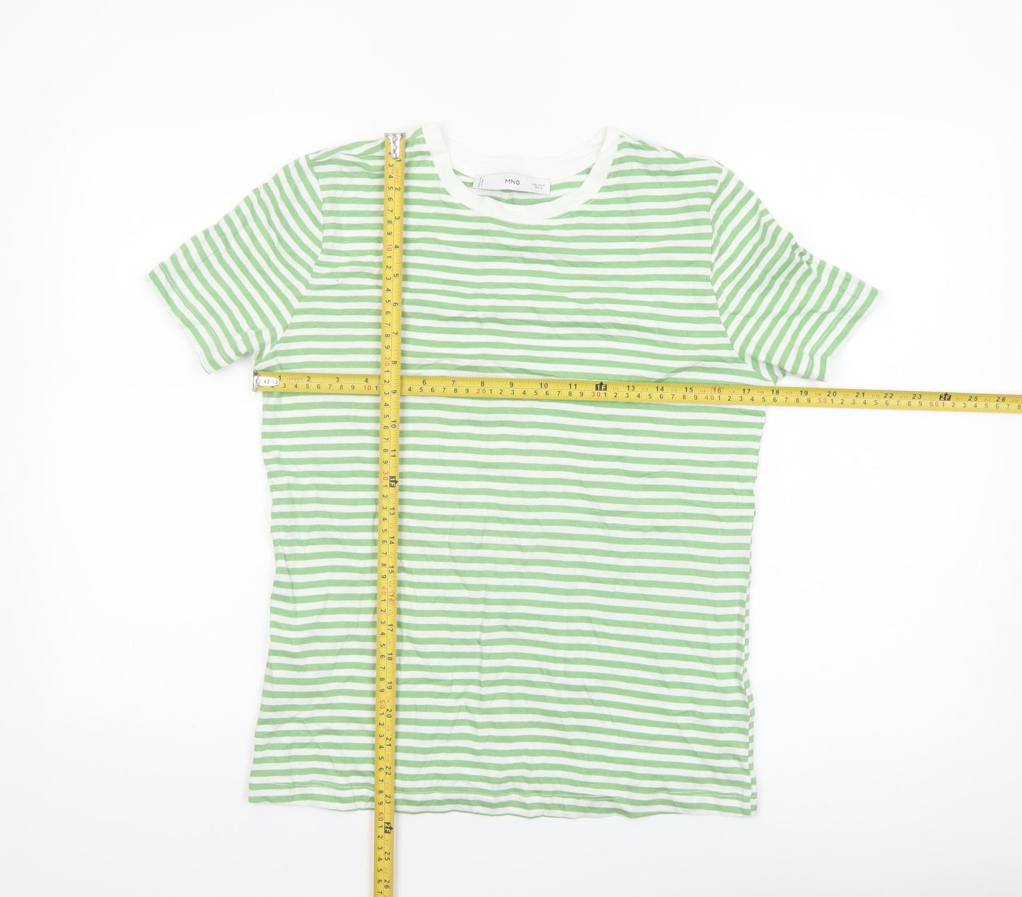 MNG Women's Green White Striped Cotton T-Shirt Size 12