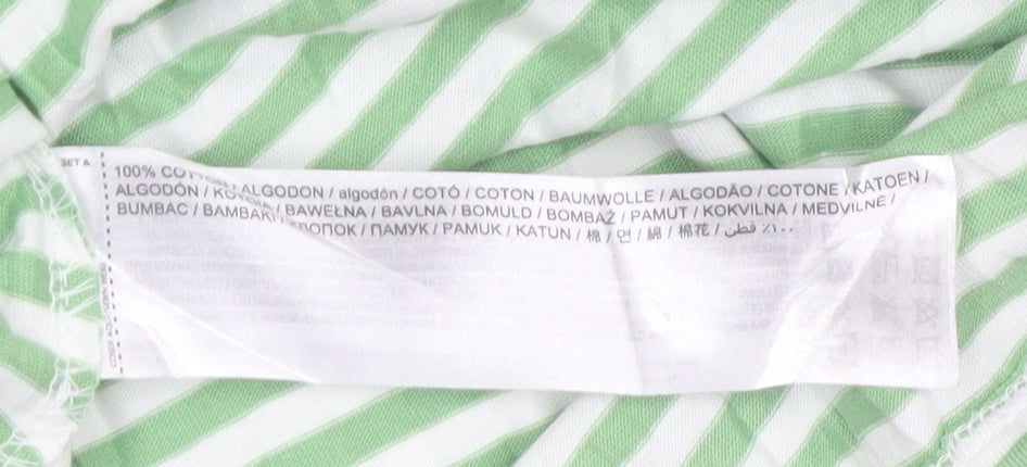 MNG Women's Green White Striped Cotton T-Shirt Size 12