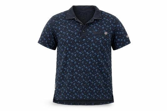 Lambretta Men's Blue Small Skull Print Cotton Polo Shirt