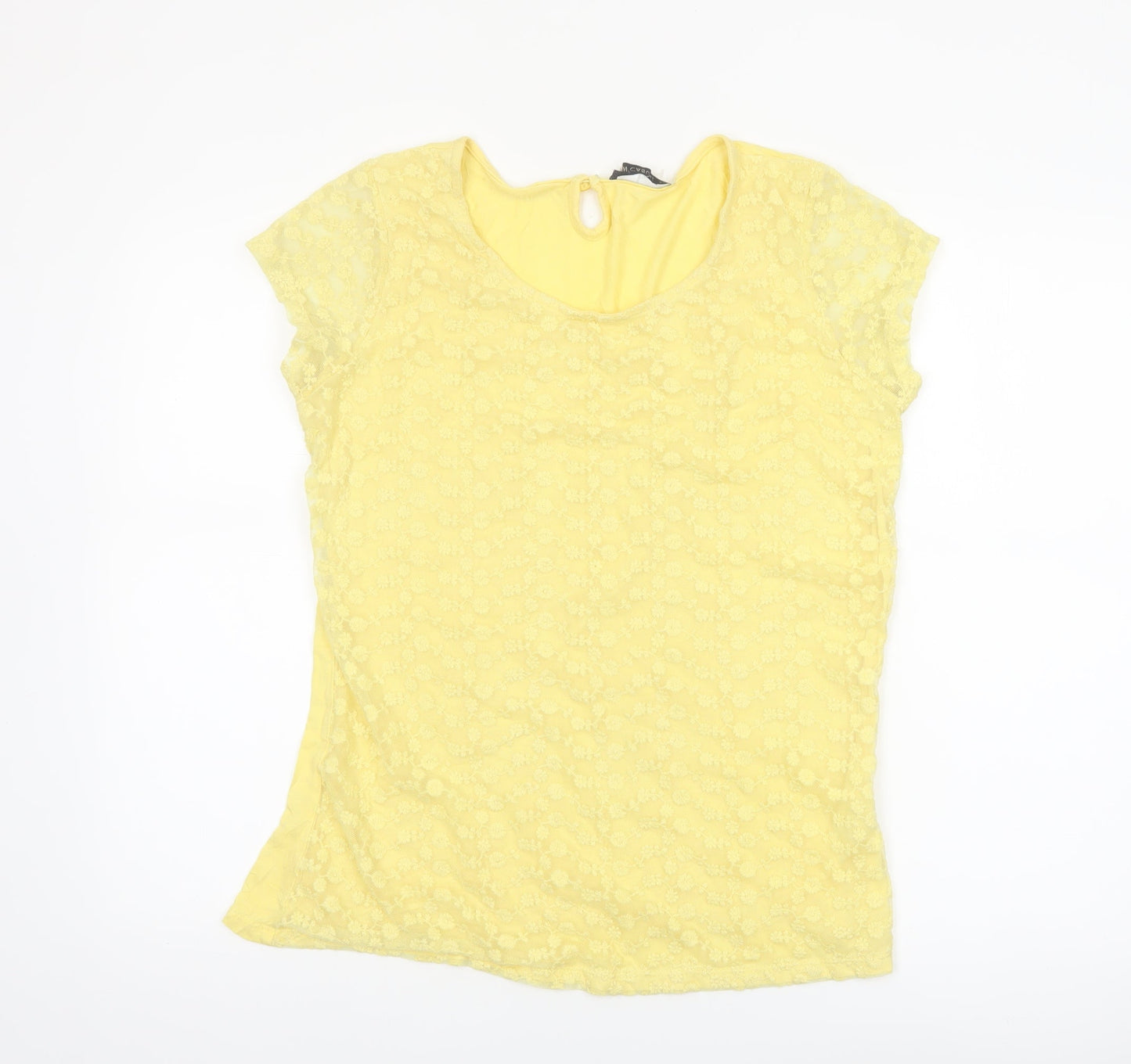 LCW Casual Women's Yellow Lace Short Sleeve Scoop Neck Blouse 2XL