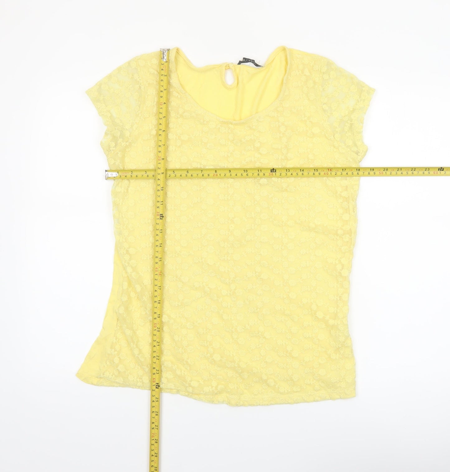 LCW Casual Women's Yellow Lace Short Sleeve Scoop Neck Blouse 2XL