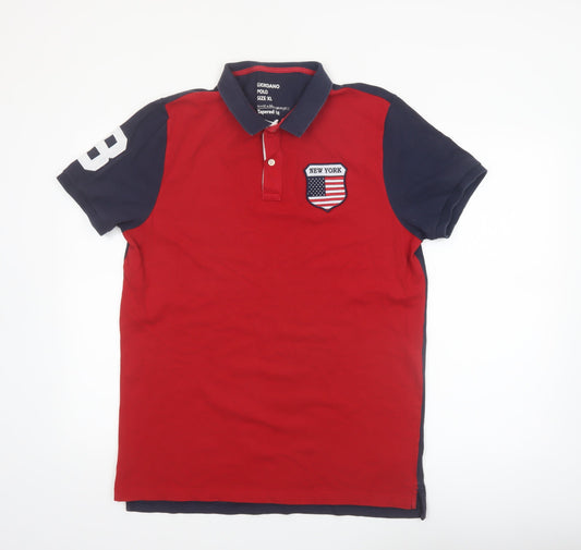 Giordano Men's Red XL Collared Colourblock Polo Shirt Slim Fit