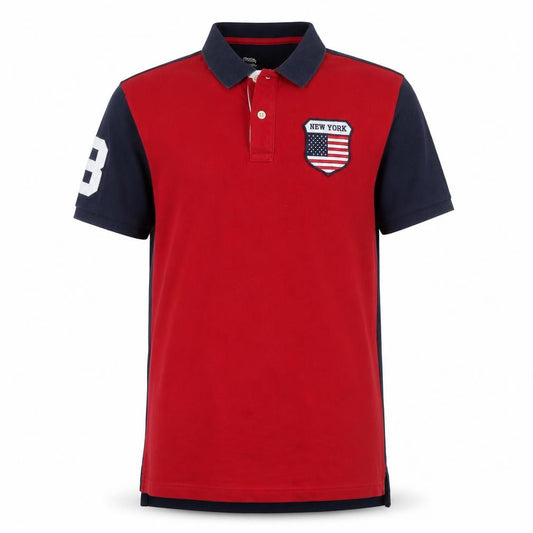 Giordano Men's Red XL Collared Colourblock Polo Shirt Slim Fit