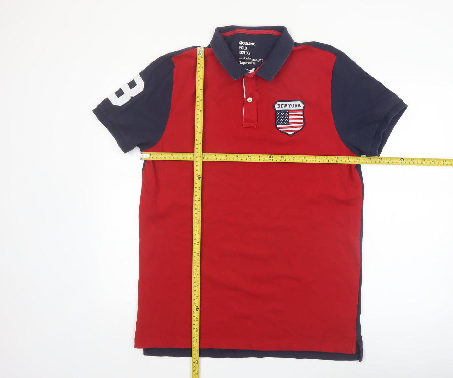 Giordano Men's Red XL Collared Colourblock Polo Shirt Slim Fit