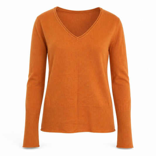 Marks and Spencer Per Una Brown Wool V-Neck Long Sleeve Polo M