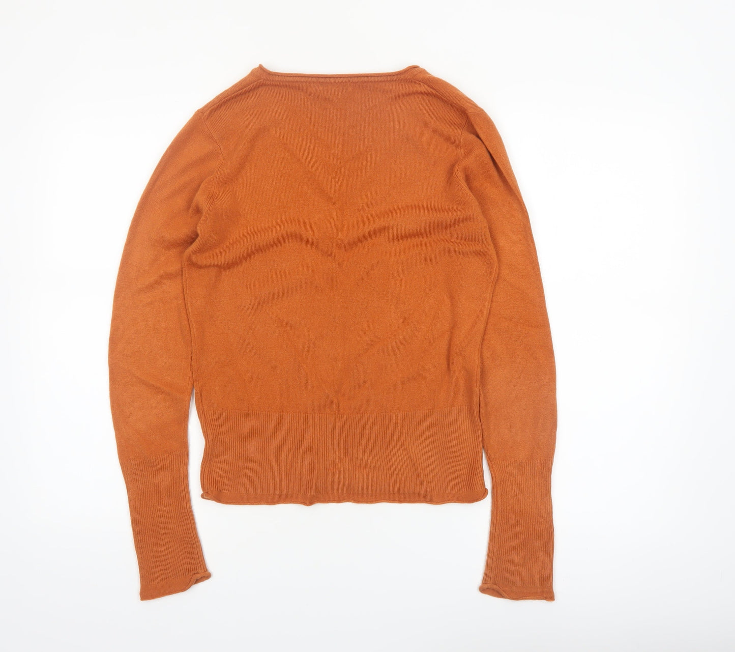 Marks and Spencer Per Una Brown Wool V-Neck Long Sleeve Polo M