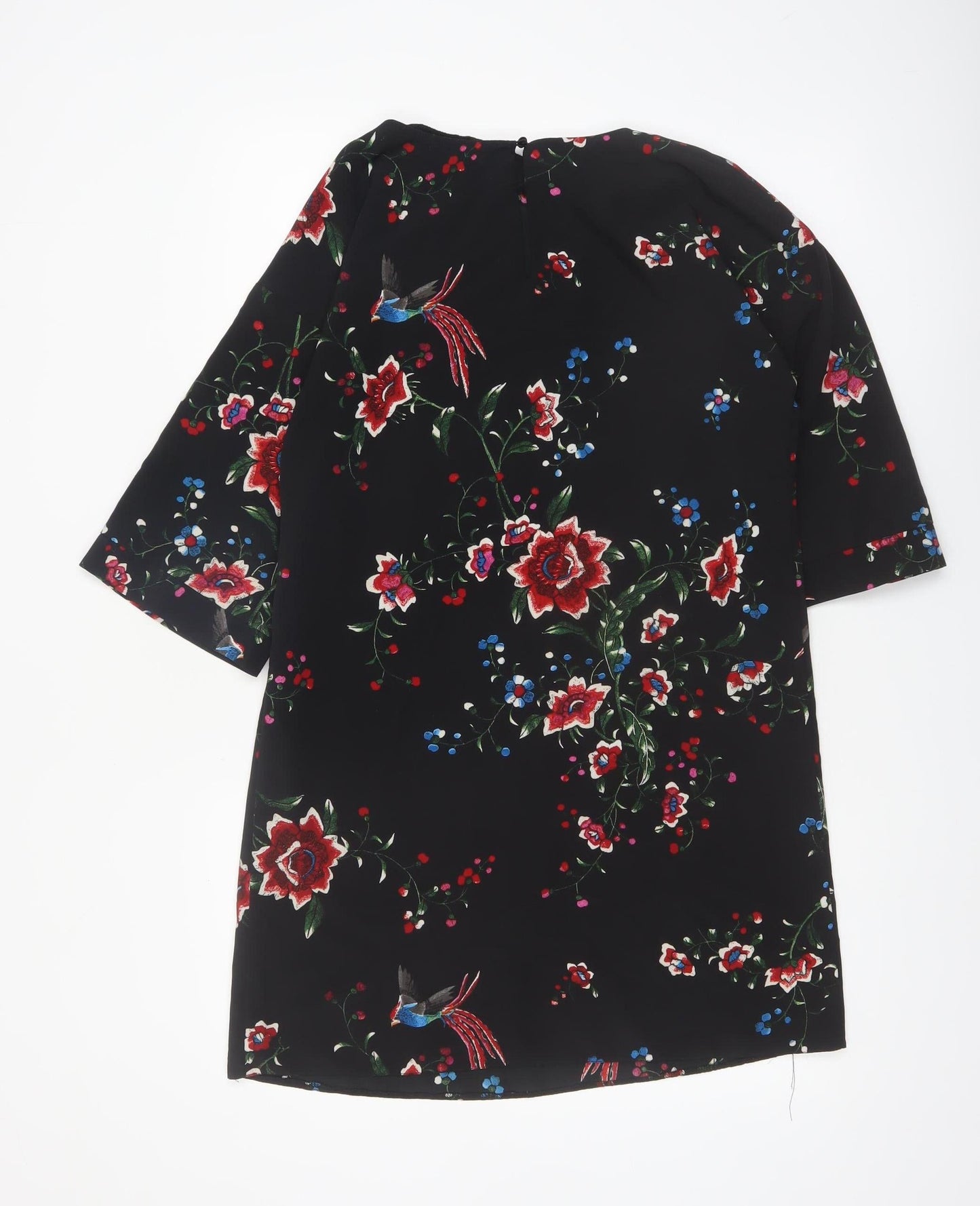 Red Herring Womens Black Floral Shift Dress Size 10 3/4 Sleeve