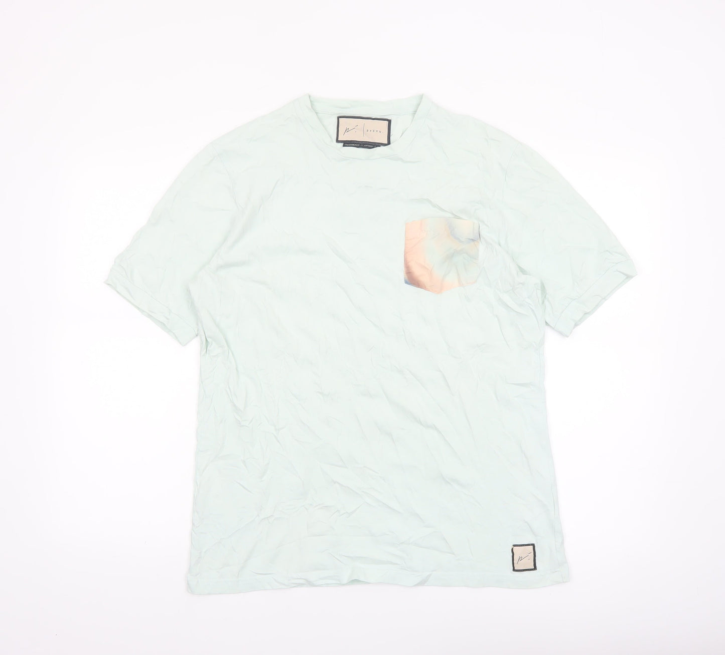 Prévu Men’s Mint Green Crew Neck Cotton Pocket T-Shirt Size L