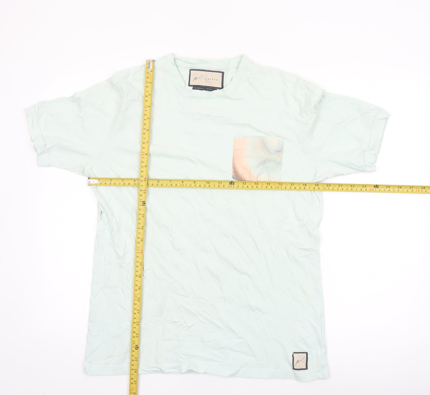 Prévu Men’s Mint Green Crew Neck Cotton Pocket T-Shirt Size L