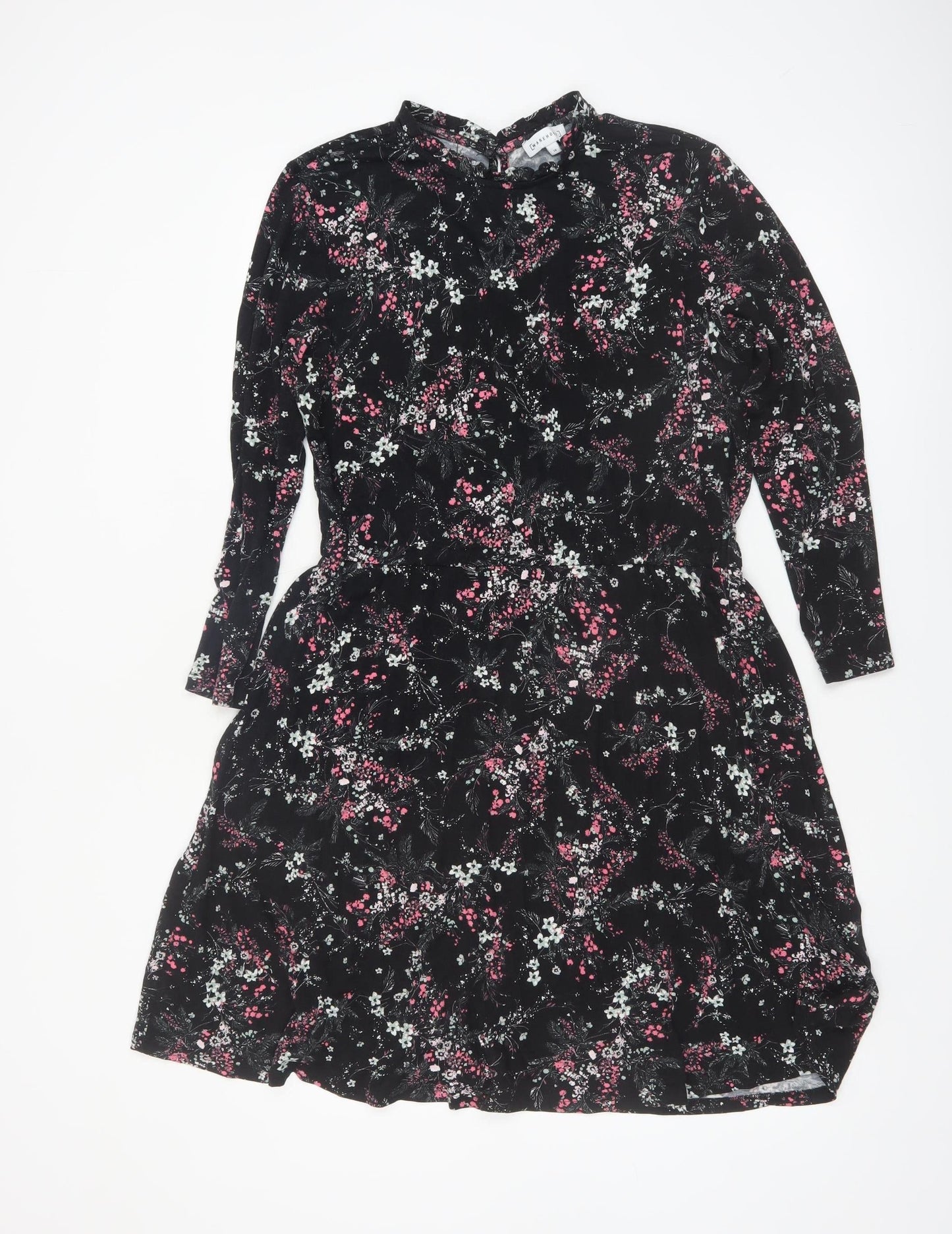 Warehouse Women’s Black Floral Long Sleeve A-Line Dress Size 14