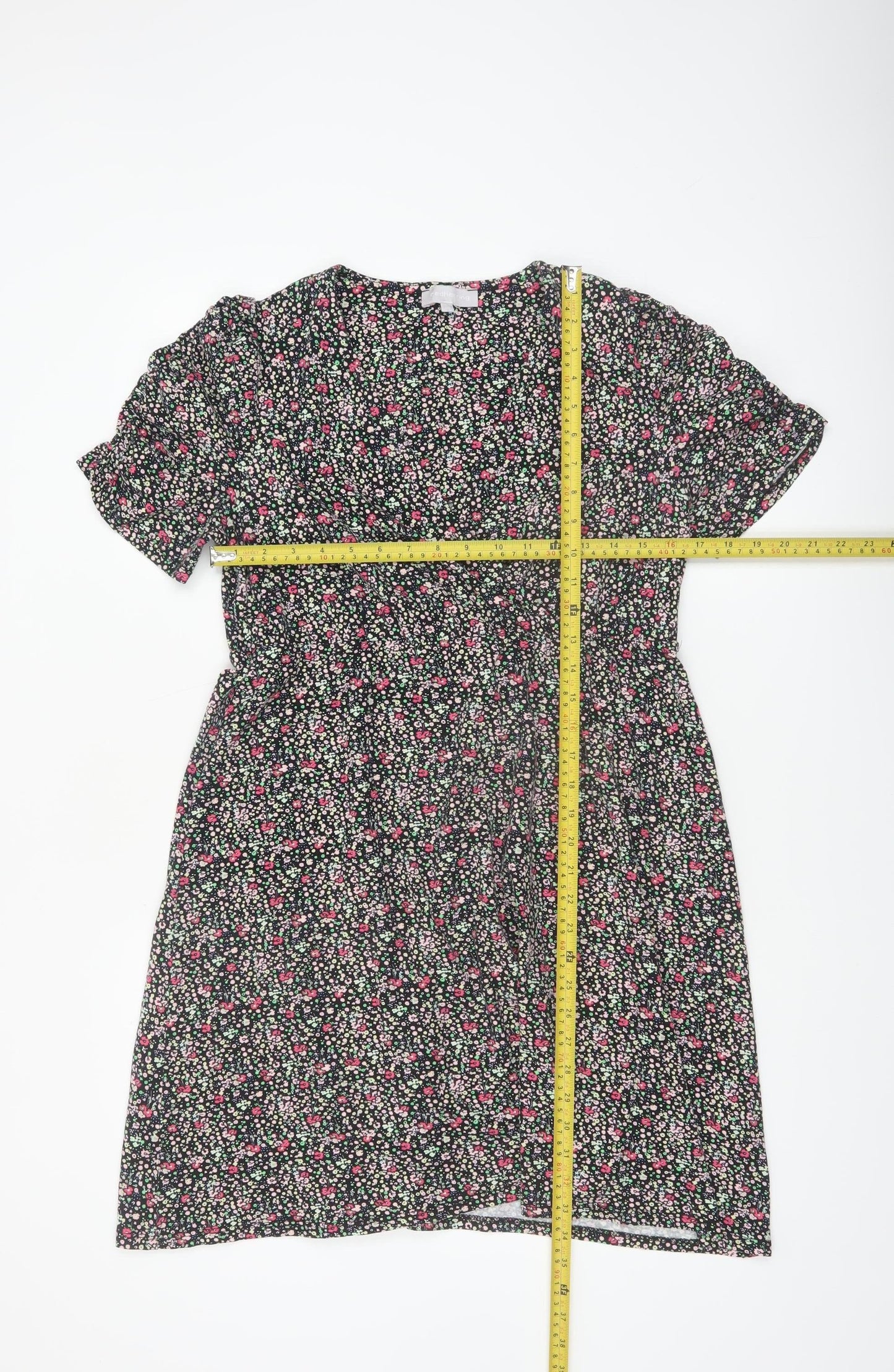 Red Herring Womens Black Floral A-Line Knee Length Dress Size 14