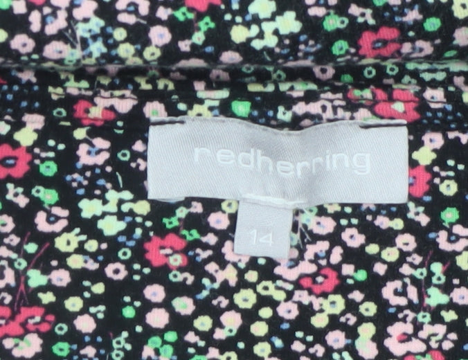 Red Herring Womens Black Floral A-Line Knee Length Dress Size 14