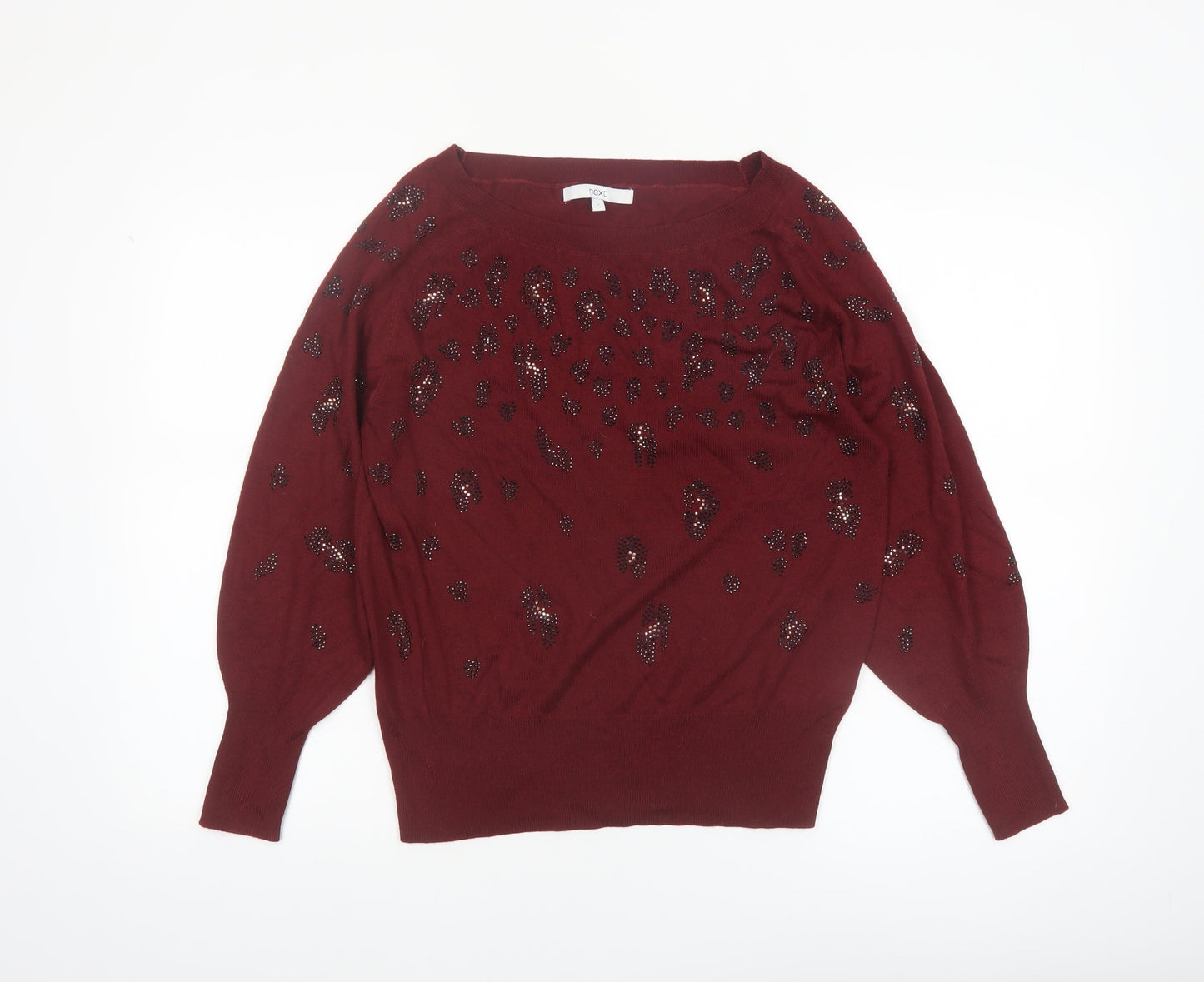 NEXT Women’s Red Beaded Animal Print Boat Neck Jumper Size S