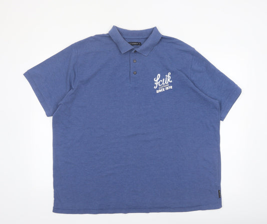 French Connection Men's Blue XL Polo Shirt Cotton Short Sleeve