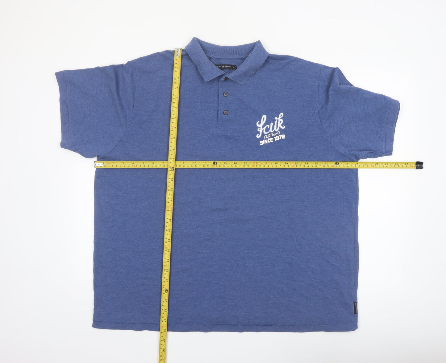 French Connection Men's Blue XL Polo Shirt Cotton Short Sleeve