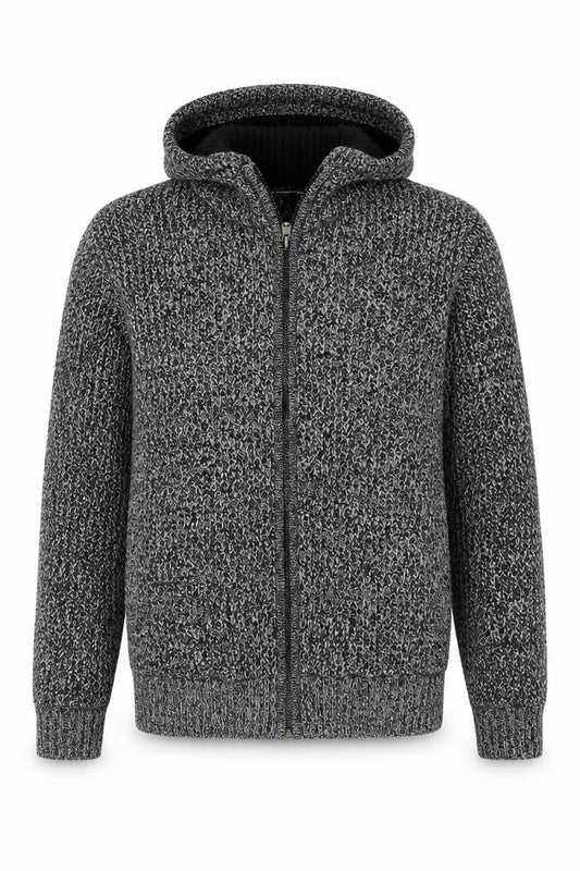 Kensington Eastside Men's Grey Chunky-Knit Full Zip Hooded Jumper L