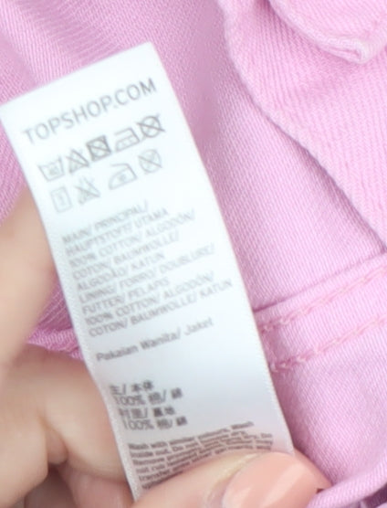 Topshop Moto Pink Cotton Cropped Denim Jacket Womens Size 10