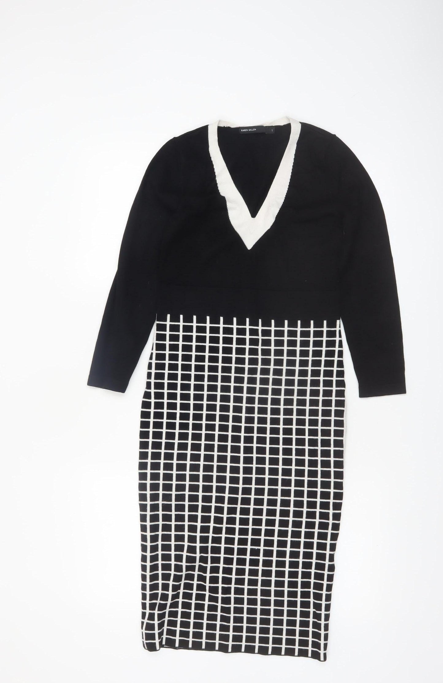 Karen Millen Women's Black Check Knit Bodycon Midi Dress Size S