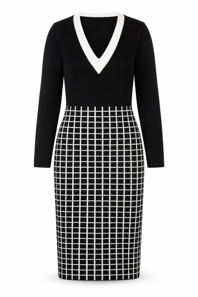 Karen Millen Women's Black Check Knit Bodycon Midi Dress Size S