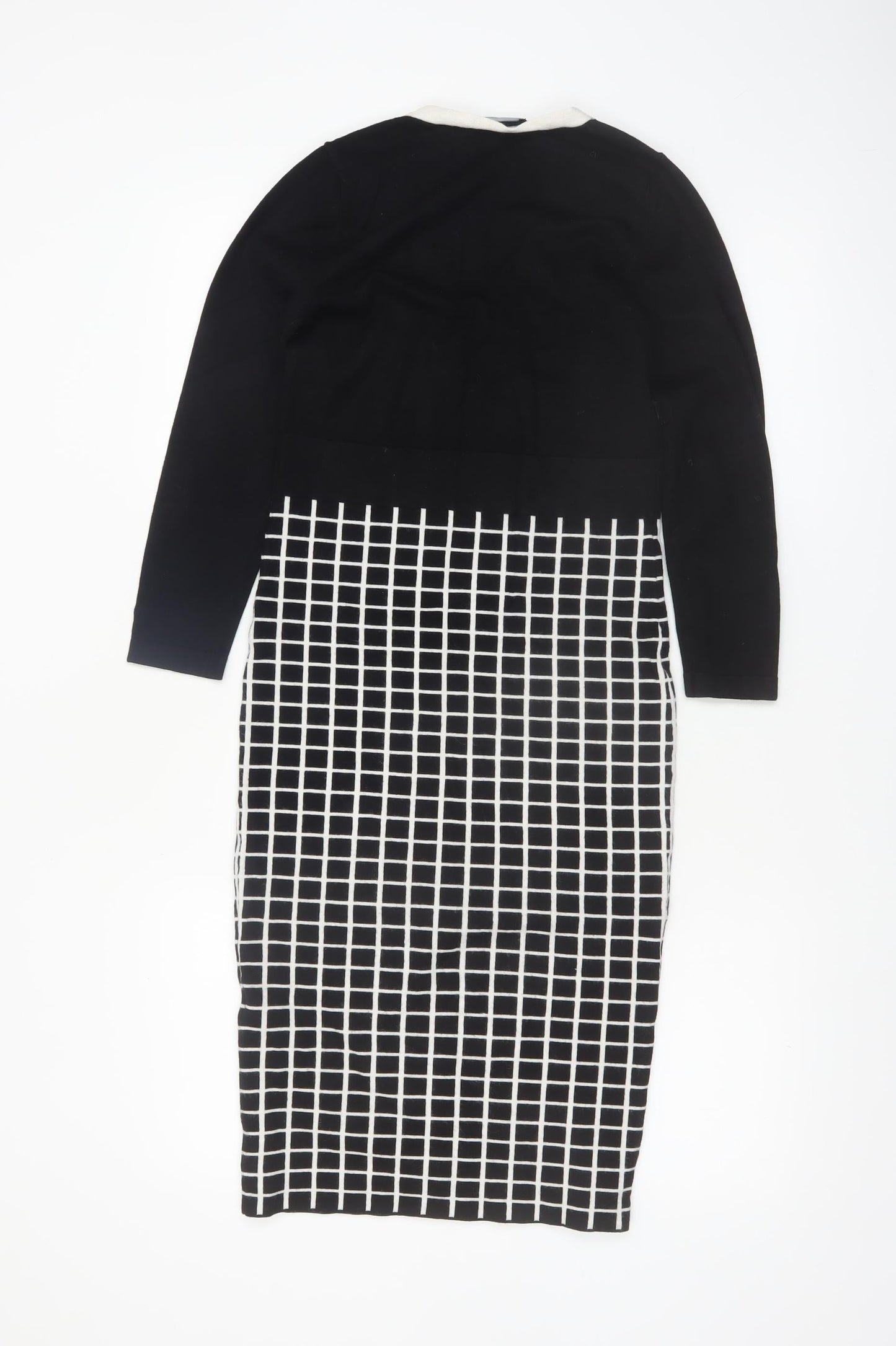 Karen Millen Women's Black Check Knit Bodycon Midi Dress Size S