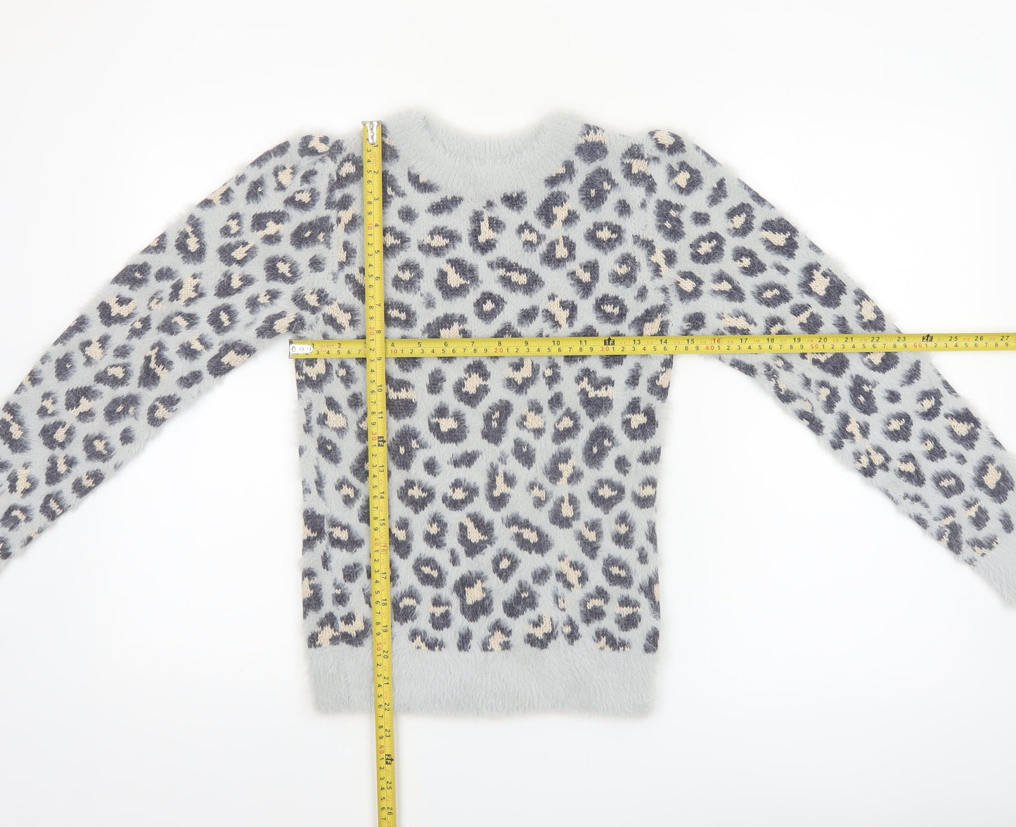 Angel & Rocket Girls Grey Leopard Print Fluffy Pullover Jumper 9-10 Years